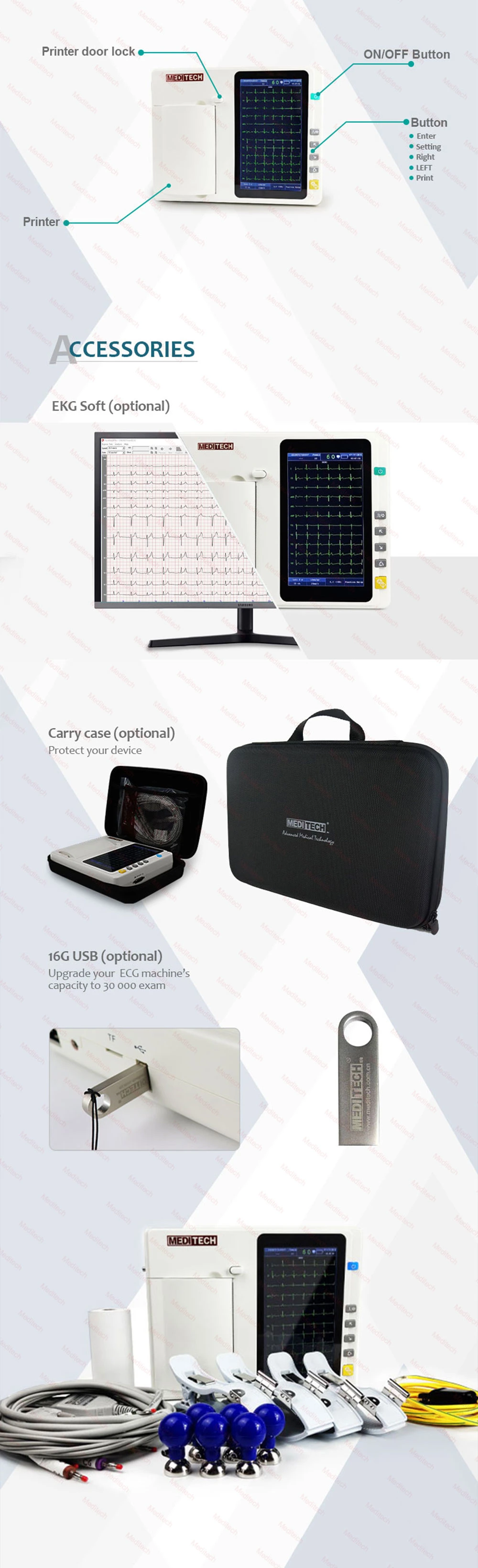 CE Approved Digital Portable 6 Channel 12 Lead ECG EKG Monitor Machine