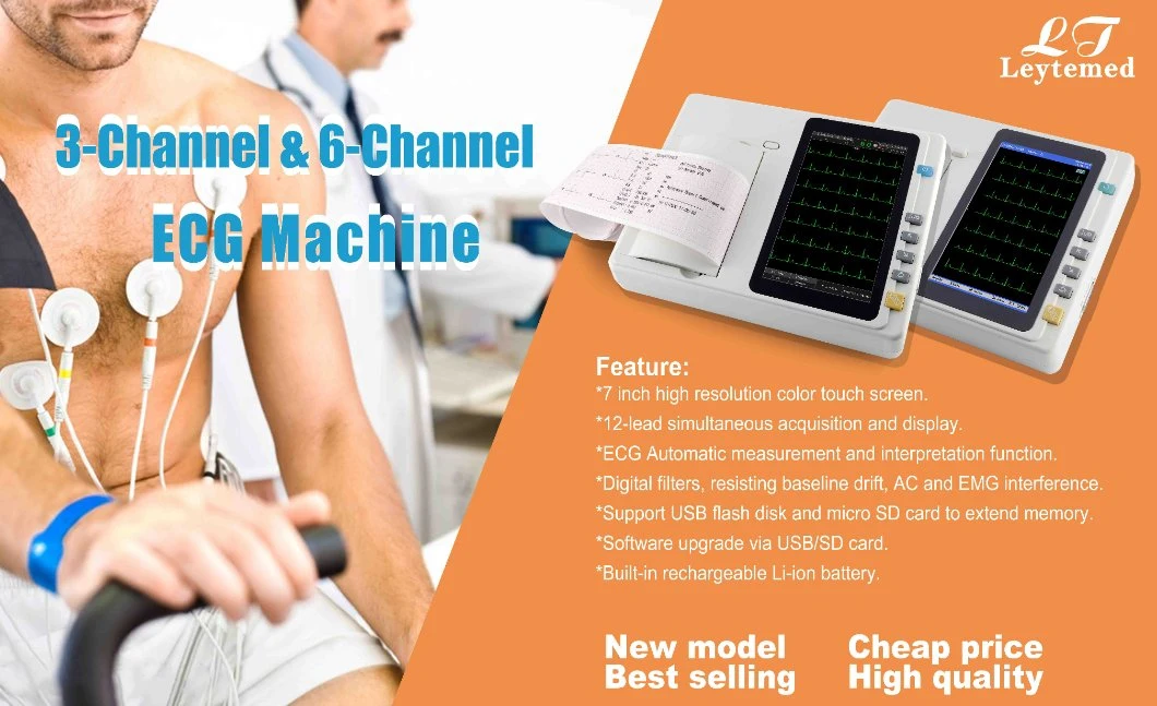 LTSE23 Cheap Price 3 Channel/6 Channel/12 Channel 7 Inch Touch Screen ECG Machine