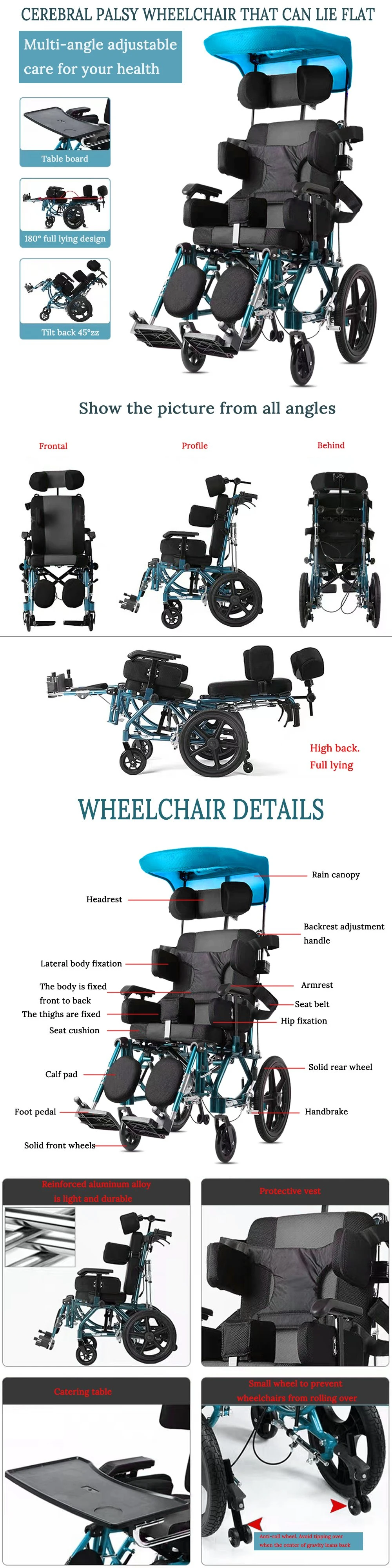 Cerebral Palsy Children Adult Wheelchair Disable Elderly Paralyzed High Back Portable Medical Wheelchair Mobility Wheelchair Price